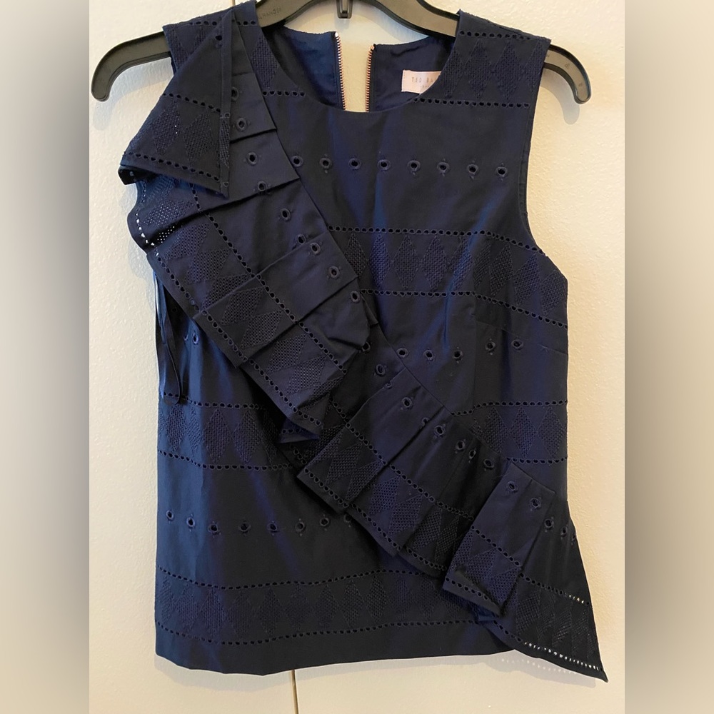Ted Baker London navy sleeveless cotton top. Size 0. Never worn. Tags still on!